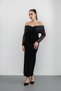 Women's Black Slim Fit Sleeve Detailed Bowknot Promise Engagement Wedding Evening Dress