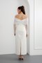 Women's White Slim Fit Bow-Detail Sleeve Formal Dress for Engagement, Promise, Wedding, Evening - 5
