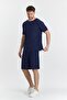 Navy Blue Men's Striped Polycotton T-Shirt and Shorts Set - 5734-L - 6