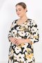 Women's Black Yellow Floral Pattern V Neck Three Quarter Sleeve Plus Size Stretchy Dress - 6