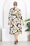 Women's Black Yellow Floral Pattern V Neck Three Quarter Sleeve Plus Size Stretchy Dress - 5