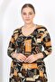 Women's Black Orange Palm Pattern V Neck Three Quarter Sleeve Plus Size Stretchy Dress - 5