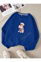 Women'S/Girls' O-Neck Sweatshirt Oversized with Bag Printed with Bear Design