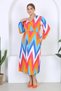 Women's Colorful Zigzag Pattern Double Breasted Collar Balloon Sleeve Maxi Length Wrap Dress - 2