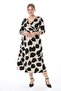 Women's Beige Black Leaf Pattern Long Sleeve Double Breasted Lapel Plus Size Maxi Dress - 2
