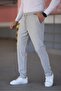 Men's Gray Color Elastic Waist Lace up Stretchy Fitted Jogger Pants Fabric Trousers - 8