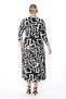 Women's Black and White Tie Dye Geometric Pattern Long Sleeve Double Breasted Lapel Plus Size Maxi Dress - 6