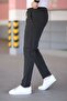 Men's Anthracite Color Elastic Waist Lace-Up Stretchy Fitted Jogger Pants Fabric Pants - 3