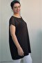 Coming Low Sleeve Combed Cotton Viscose T-Shirt in Black Front and Back Route Tulle Detailed Size Whole - 4