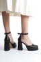 Black Leather Women's Closed-Toe Platform Heeled Shoes Bg1115-119-0003