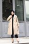 A Line Quality Double-Breasted Collar Lined Women's Hijab Trench Coat Cream - 2