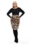 Women's Brown Black Leopard Pattern Flexible Suede Pencil Skirt