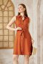 Women's Belt Pack Flared Pocketed Sleeveless Casual Midi Linen Shirt Dress Brown / Buttoned 700-2945396 - 5