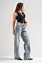 Women's Denim Color 4S5-65 Floral Embroidered Loose Fit Mid Waist 100% Cotton Denim Jean - 5