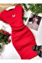 Women's Red Ribbed Knit Fabric Butterfly Printed Short Sleeve Dress 100 Cm