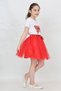 Girl's Butterfly Print T-Shirt Sequin Detail Red Skirt Suit April 23, October 29 Show Outfit - 5