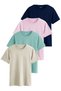 Men's Navy Blue Powder Green Stone Color Basic Cut Crew Neck 100% Cotton 4-Piece T-Shirts Pack
