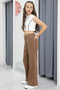 Brown Embroidery Detail Wide Leg Girls' Jean Pants 20298 - 4