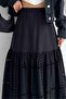 Black Asymmetrical Cut Skirt with Holes at the Hem - 5