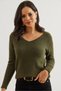 Women's Khaki V-Neck Soft Textured Beard Knitwear Sweater Kzk- 19000860 - 4
