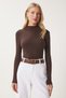 Women's Dark Brown Turtleneck Corded Fabric Knit Blouse GT00054 - 3