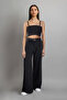 Siyah Pilili Wide Leg/Geniş Paça Dokuma Pantolon TWOAW25PL00109 Palazzo - 4