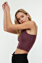 Bordo*001 Fitted/Vücuda Oturan Crop Halter Yaka Fitilli Esnek Örme Atlet TWOSS21AL0050 - 5