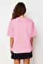 Açık Pembe %100 Kalın Pamuklu Oversize/Geniş Kalıp Örme T-Shirt TWOSS23TS00040 - 7