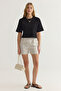 Beige Linen Look Striped Back Waist Elastic Knee Length Woven Shorts & Bermuda Twoss25Sr00022 - 4