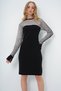 Women's Black Crew Neck Shoulders Tulle Detail Midi Length Seasonal Dress Alc-X13600 - 3