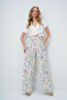 Green Ethnic Patterned Linen Trousers with Elastic Waist Alc-X13631 - 2