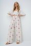 Women's Brown Floral Print Linen Trousers with Elastic Waist Alc-X13632
