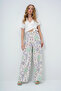 Green Ethnic Patterned Linen Trousers with Elastic Waist Alc-X13631 - 3