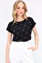 Women's Black Crew Neck Heart Pattern Stone Embroidered Zero Sleeve T-Shirt Alc-X13539 - 3