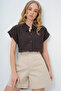 Women's Brown Cuffed Double Short Sleeve Textured Shirt Alc-X8724 - 4