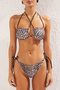Leopar Desenli Cut Out Detaylı Straplez Kaplı Regular Normal Bel Bikini Takımı TBESS25BT00022 - 4