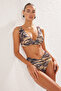 Zebra Desenli Drapeli Üçgen Kaplı Regular Yüksek Bel Bikini Takımı TBESS25BT00027 - 2