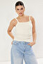 Ecru Textured Fitted Knitted Blouse with Twisted Sleeve Detail Twoss25Bz00084 - 2