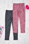 Black-Pink 2-Piece Girls' Patterned Knitted Leggings Tkdss25Ta00010
