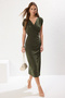 Haki Düz Büzgü / Drape Midi Büzgü Drape Detaylı Kruvaze Yaka  Örme Elbise TWOSS25EL00098