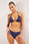 Lacivert Tünelli Üçgen Kaplı Regular Normal Bel Bikini Takımı TBESS25BT00072
