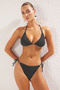 Siyah Üçgen Aksesuarlı Simli Dokulu Brazilian Bikini Takımı TBESS25BT00014