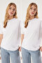 Beyaz-Beyaz 2'li Paket %100 Pamuk Basic Dik Yaka Örme T-Shirt TWOSS20TS1500