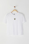 Beyaz %100 Pamuk Nakışlı Crop Bisiklet Yaka Örme T-Shirt  TBBSS25BF00015 - 6