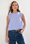 Mavi Yanları İp Detaylı Bisiklet Yaka Çizgili Crop Dokuma Bluz TWOSS25BZ00114 - 3