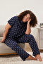 Lacivert Kalp Desenli Örme Pijama Takımı TBBSS25AI00023 - 2