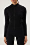 Siyah Seamless/Dikişsiz Fermuarlı Dik Yaka Örme Spor Ceket/Sweatshirt THMSS25SK00001 - 3