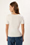 Navy-Ecru Cotton Ribbed V-Neck Stretchy Knitted Blouse Twoss25Bz00405 - 6