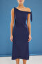 Navy Blue A-Line Asymmetrical Collar Midi Matte Satin Woven Dress Twoss25El00294 - 3