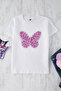 Ecru Girl's 100% Cotton Butterfly Pattern Regular/Normal Fit Short Sleeve Knitted T-Shirt Tkdss25Ts00035 - 2